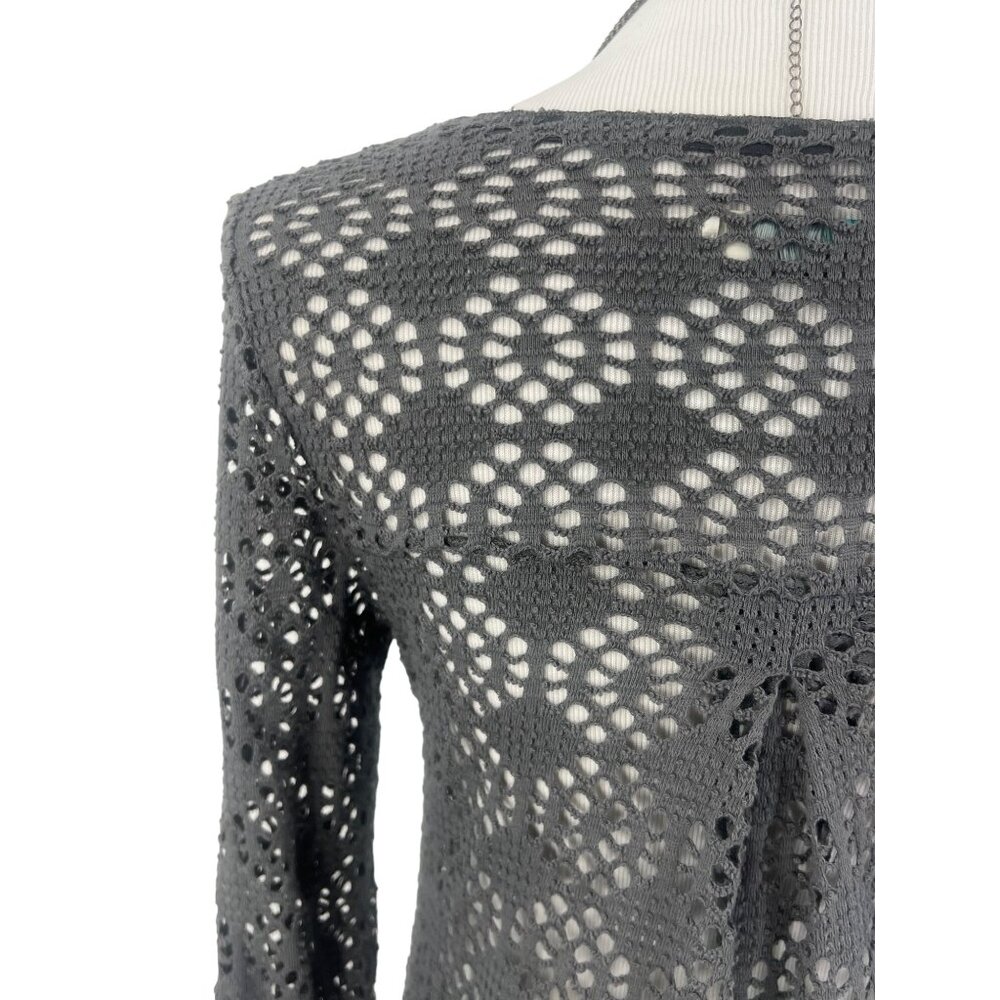 Vintage Free People Beach Gray Crochet Button Front Maxi Cardigan - Picture 9 of 16